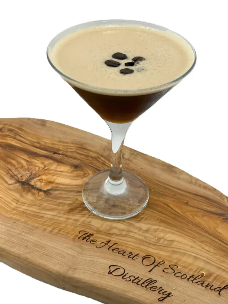 Espresso martini with three coffee beans, Heart of Scotland