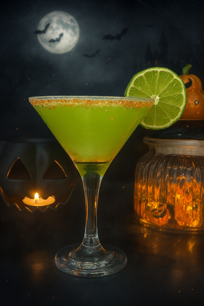 Emerald Hex Cocktail heart of Scotland distillery Halloween cocktail