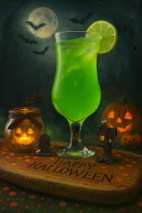 Emerald Hex Cocktail heart of Scotland distillery Halloween cocktail
