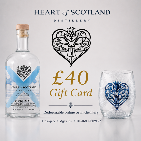 Heart of Scotland Distillery £40 gift card for Scottish gin, vodka and glassware