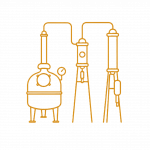 Gold still icon representing spirits distilled by Heart of Scotland Distillery.