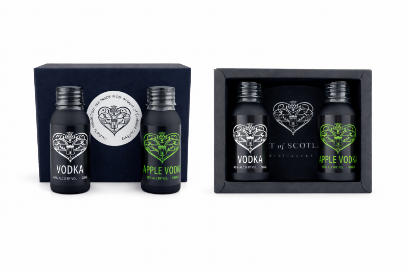 Heart of Scotland vodka and apple vodka miniature bottles