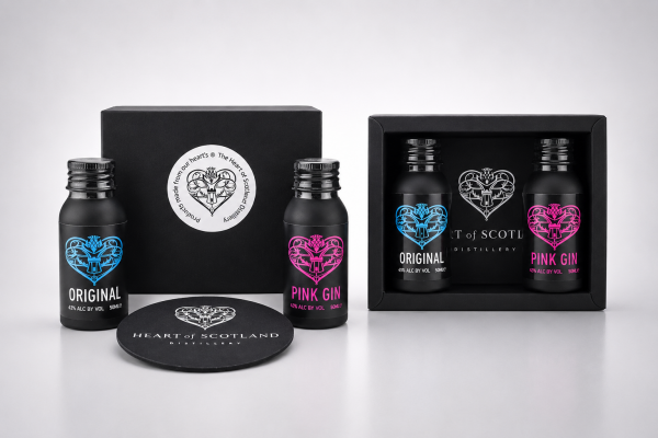 Heart of Scotland gin miniature gift set with Original Gin and Pink Gin 50ml bottles