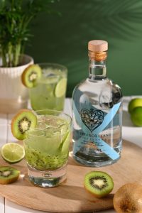 Kiwi Gin Fizz cocktail with fresh kiwi, lime and Heart of Scotland Original London Dry Gin